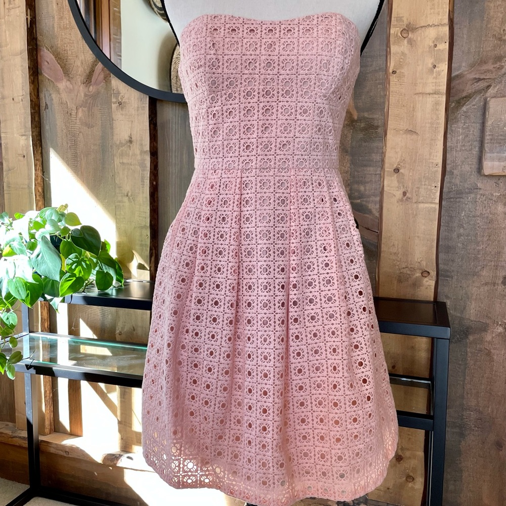 J Crew Blush Pink Eyelet Strapless Dress